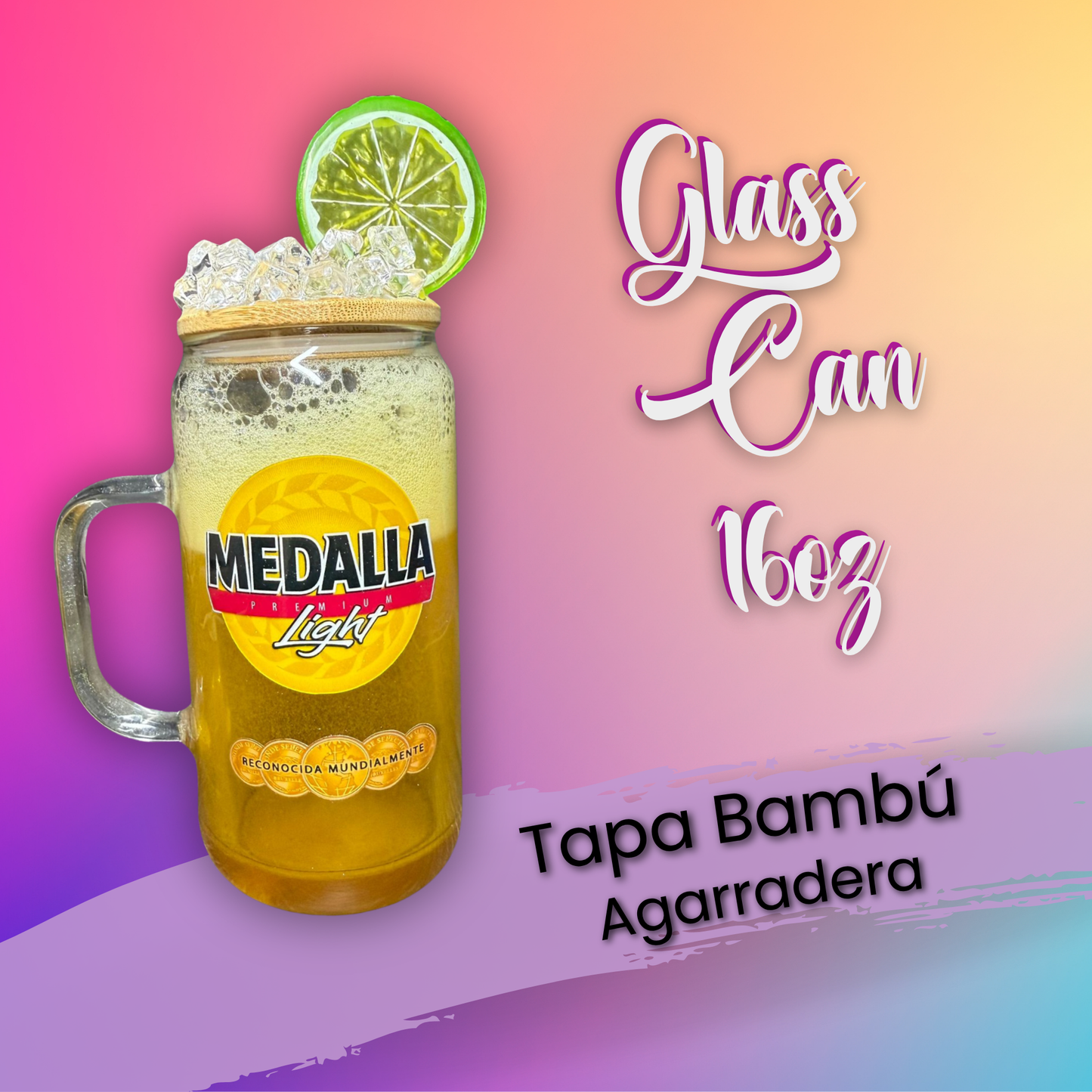 Glass Can Snow Globe 16 oz (agarradera)