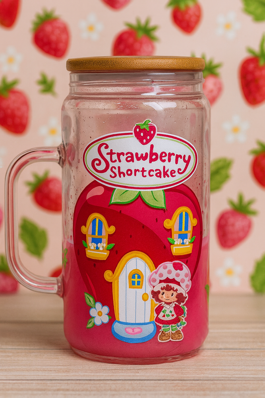 ✨🍓 Strawberry Shortcake Glass Can 16 oz